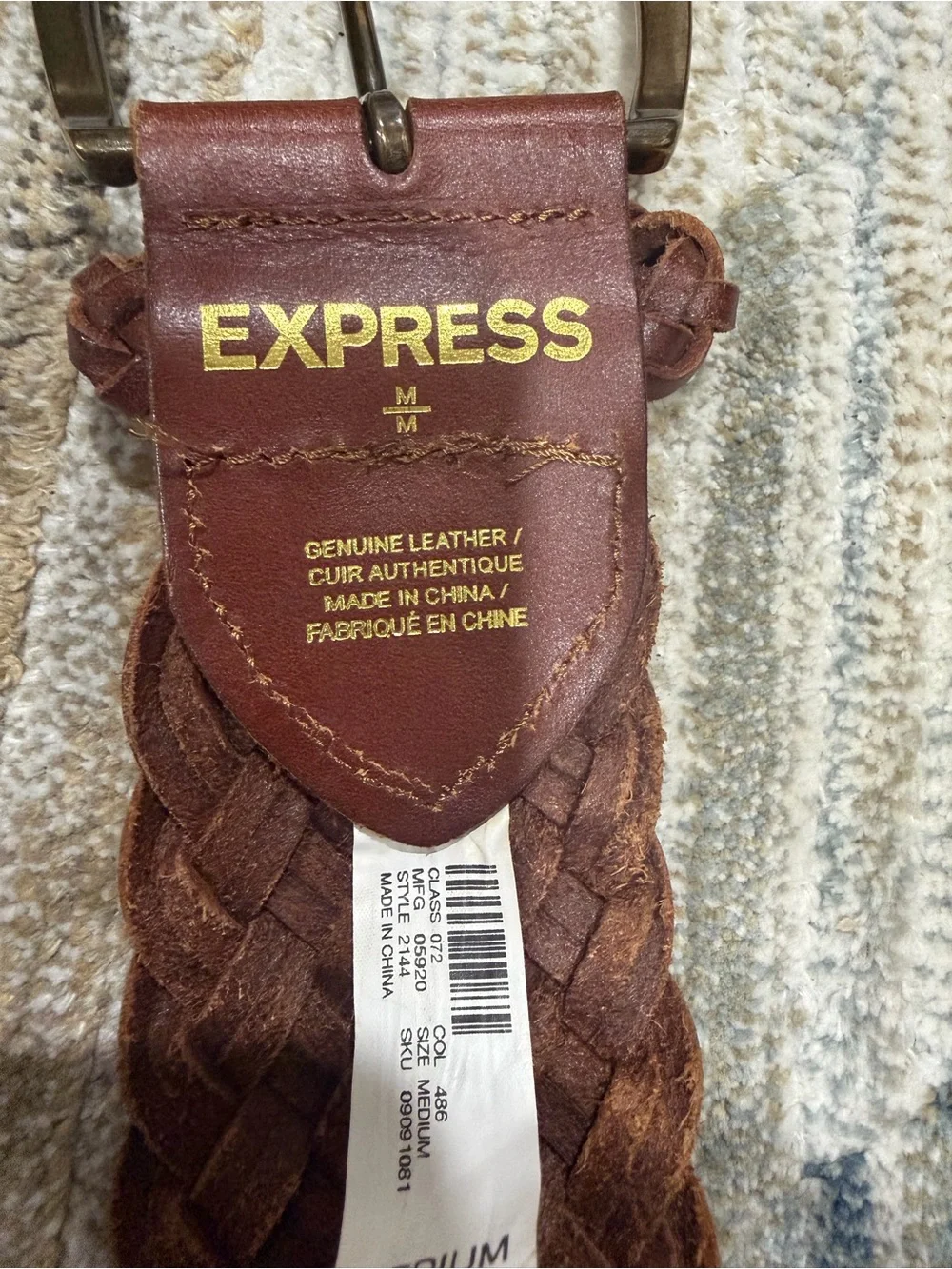 Express Braided Leather Belt in Brown with Brass Buckle